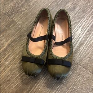 Early 2000s Marc Jacobs Olive Green Satin Ballet Flats